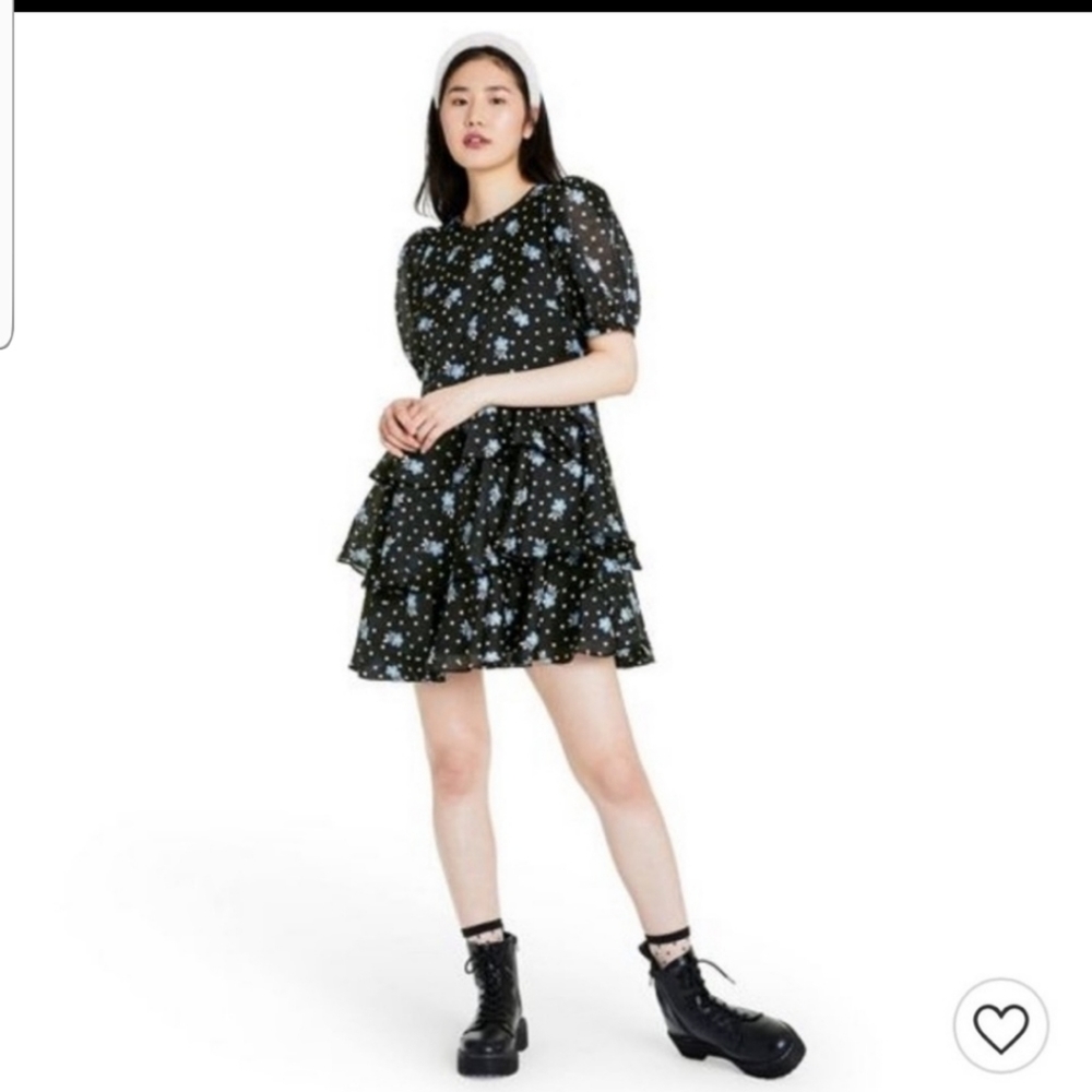 Sandy Liang × Target black floral tired short sleeve dress